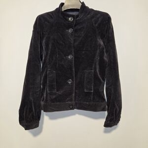 Dekker Charcoal Velvet Button-Front Bomber Jacket